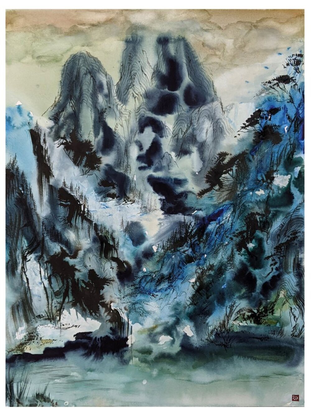 mountain landscape  -hand-painted Shan shui painting